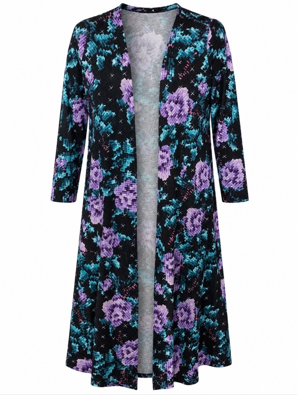 LULAROE | Sarah Longline Spring Festival Duster Black Purple Green Floral | M